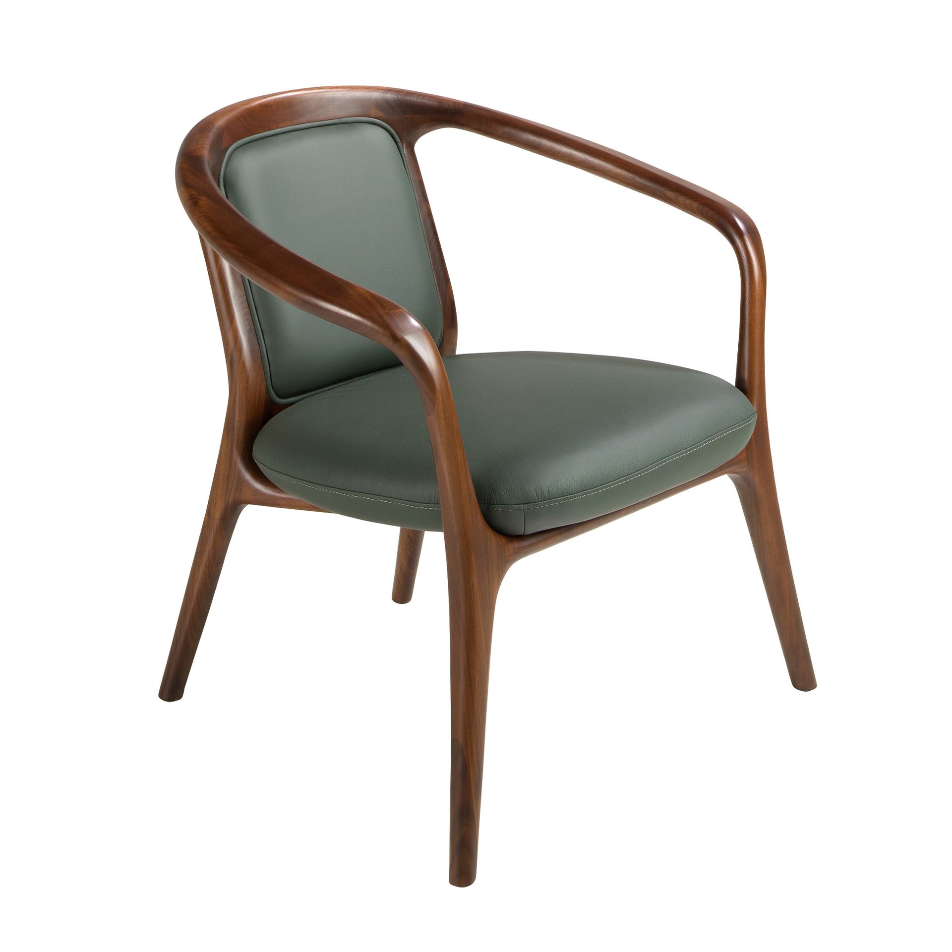 Sillón de polipiel color verde oscuro con patas de madera nogal
