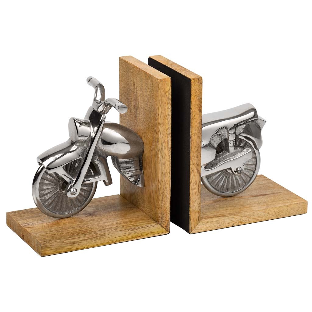 WANDERLUST DECO Sujetalibros de madera y aluminio plateado 30x10x17h cm