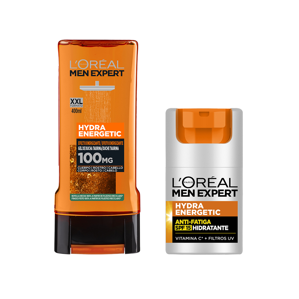 L'Oréal Paris | Rutina Men Expert Hydra Enegertic Crema Hidratante Anti-Fatiga 24h con SPF15 50ml + Gel de ducha hydraenergetic 400ml
