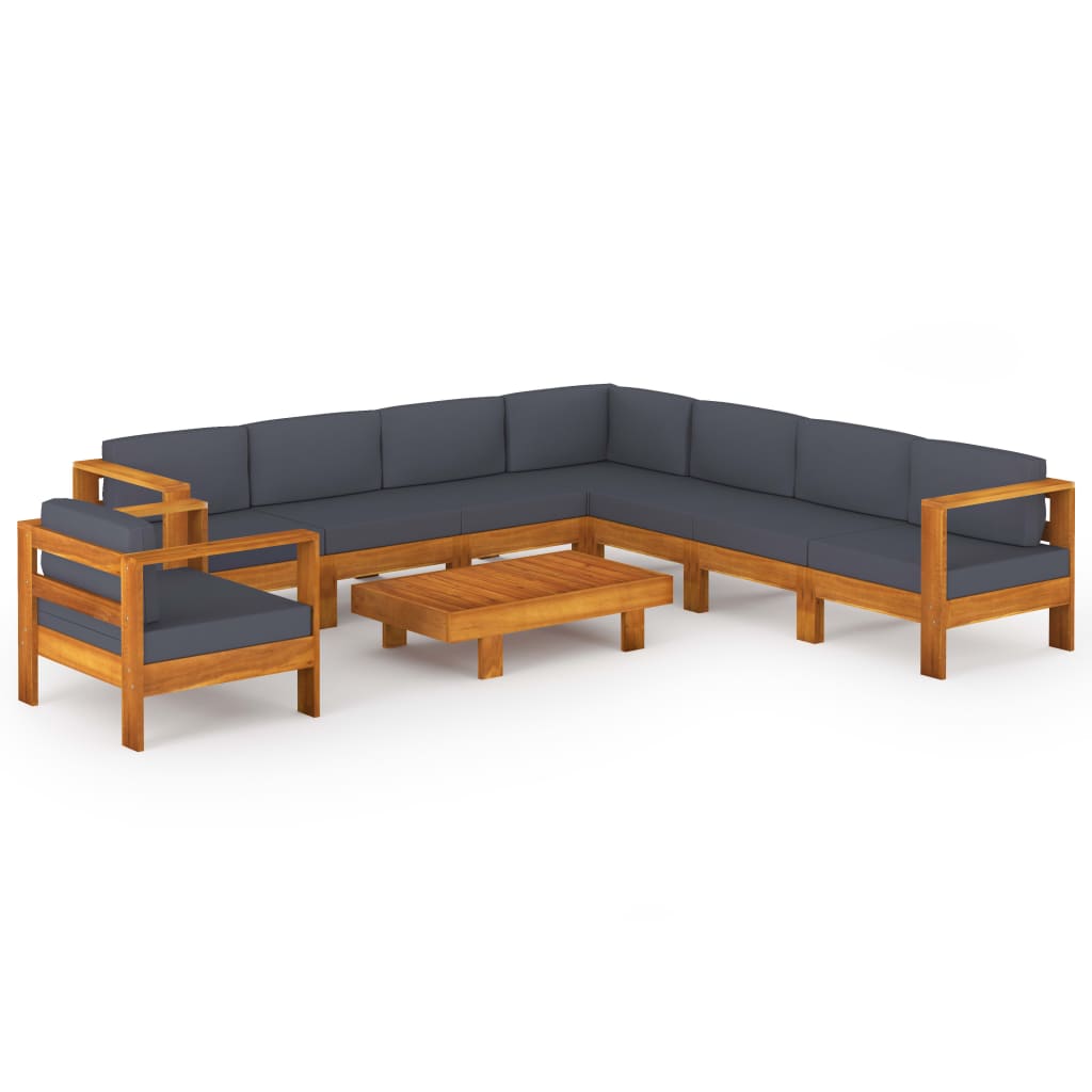 vidaXL Muebles de jardín 9 pzas con cojines  gris oscuro madera acacia