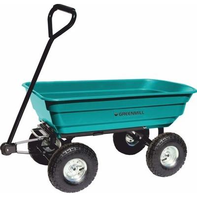 Carretilla de jardín Greenmill, modelo GR9380, 75L con función basculante, ideal para jardinería, ruedas de 10 pulgadas, diseño robusto, alta capacidad de carga.