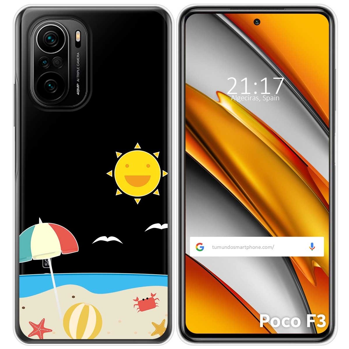 Tumundosmartphone Funda Gel Transparente para Xiaomi POCO F3 5G / Mi 11i 5G diseño Playa Dibujos