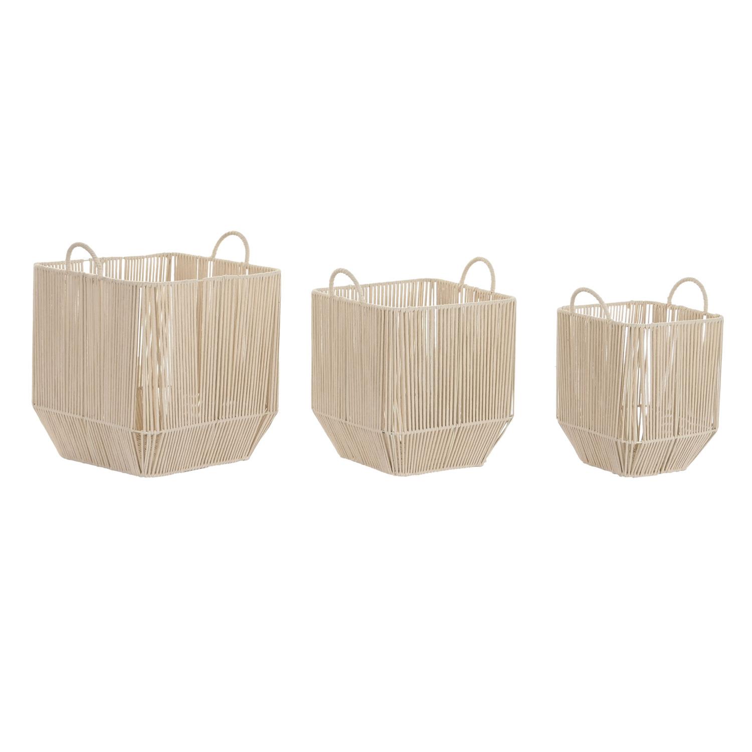 CESTA SET 3 ALGODON METAL 37X37X45 BEIGE DC202048 - EL MEJOR COMPLEMENTO PARA TU HOGAR FIJALO