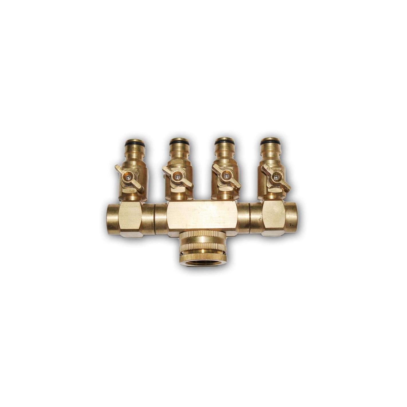 Conector cuadruple de laton con grifo.Rosca Hembra 3/4" - 4 conectores