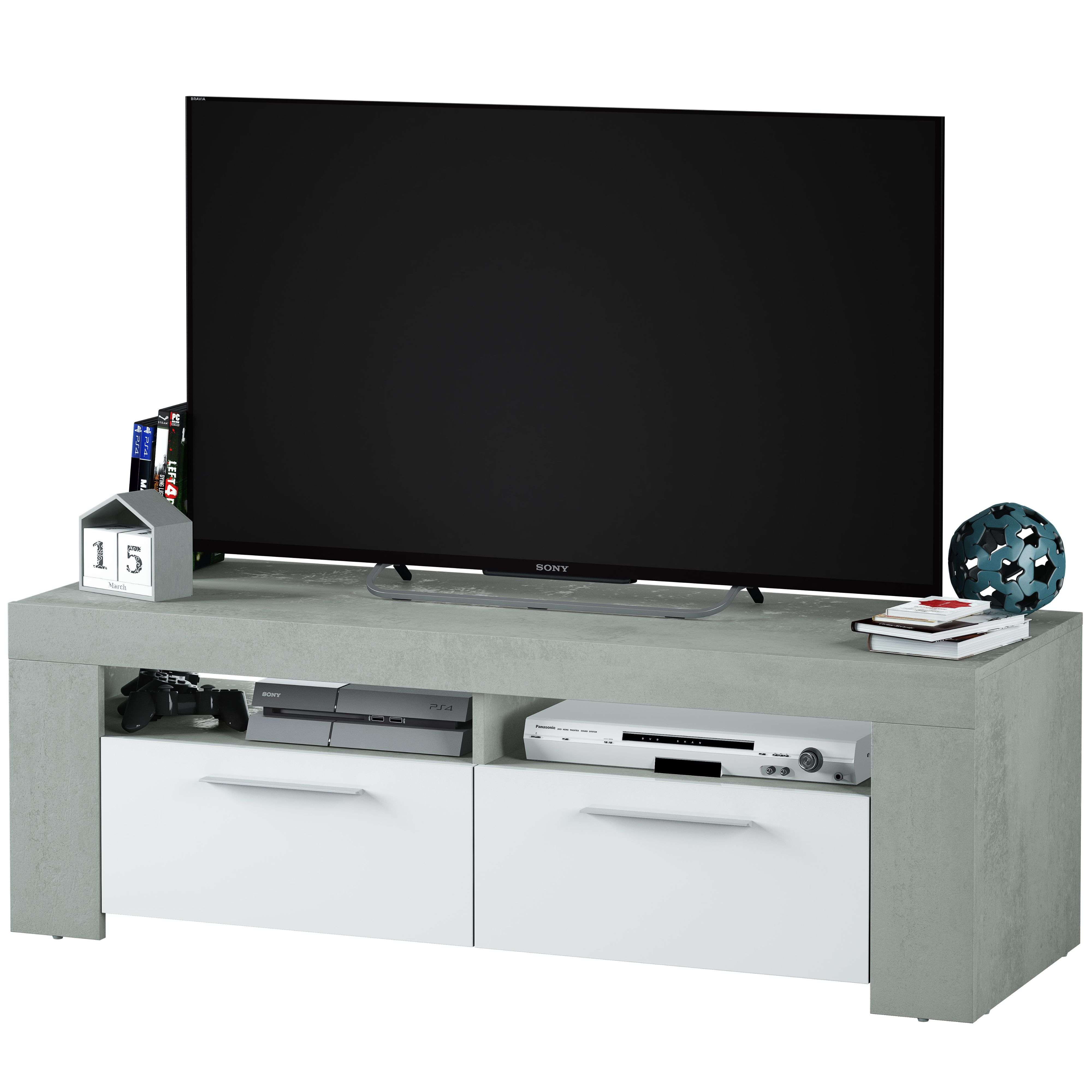 Miroytengo Mueble TV Color Blanco y Cemento Estilo Industrial 120x40x42 cm