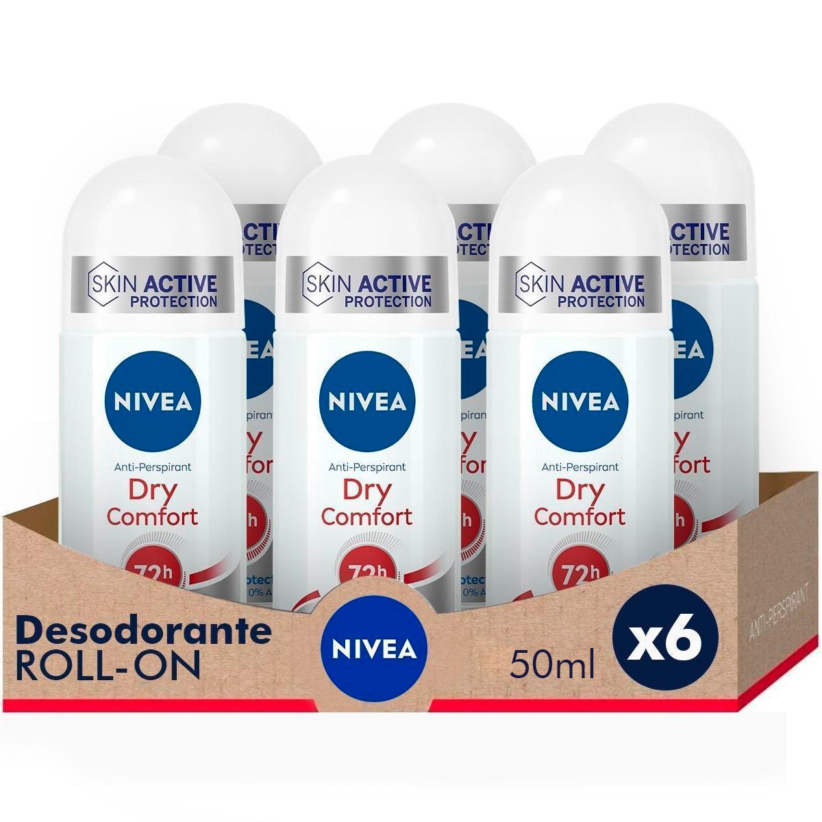 NIVEA Roll on Dry Comfort Desodorante 50ml x 6 unidades