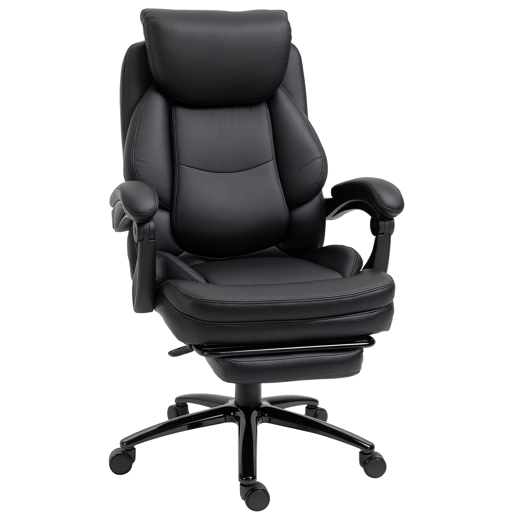 Vinsetto Silla de Oficina Ergonómica Silla de Escritorio Ajustable en Altura con Respaldo Inclinable hasta 130° Función Basculante y Resposapiés Retráctil Acero 65,5x79x112-118 cm Negro