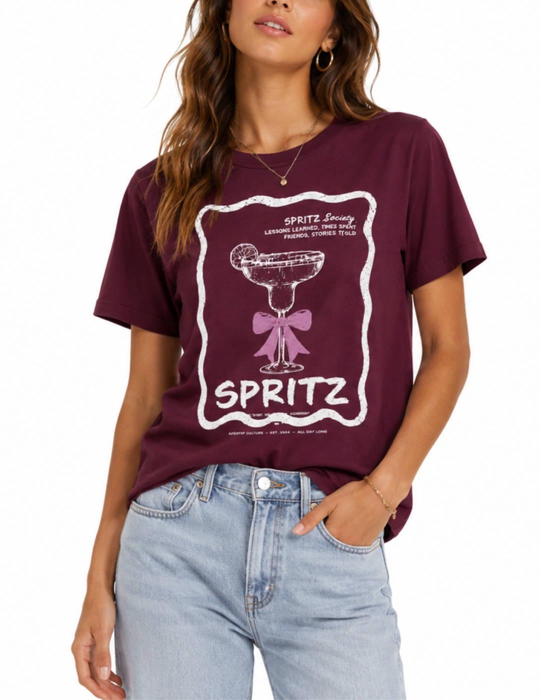 Camiseta Only Bolette granate dibujo manga corta de mujer