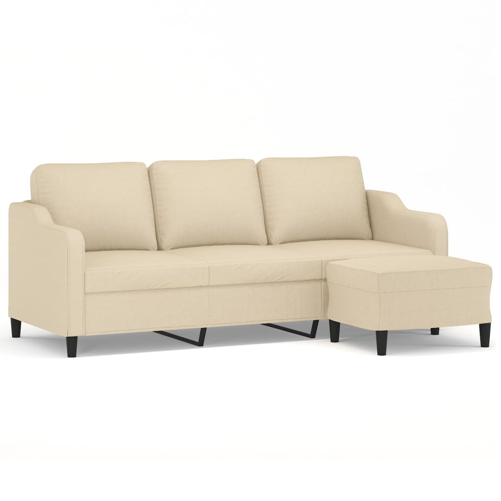vidaXL Sofá de 3 plazas con taburete de tela crema 180 cm