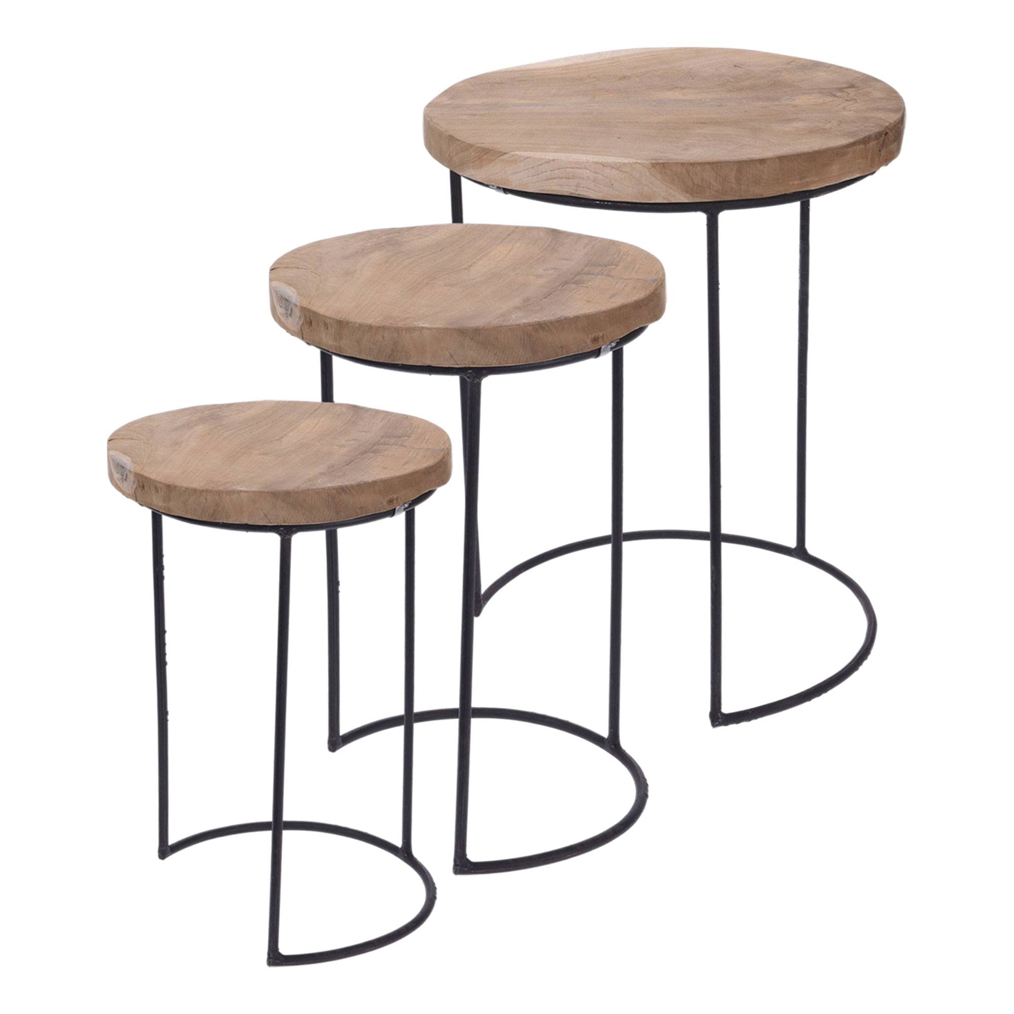 Well Home Juego de 3 mesas auxiliares redondas metal Ø18Ø28Ø38cm