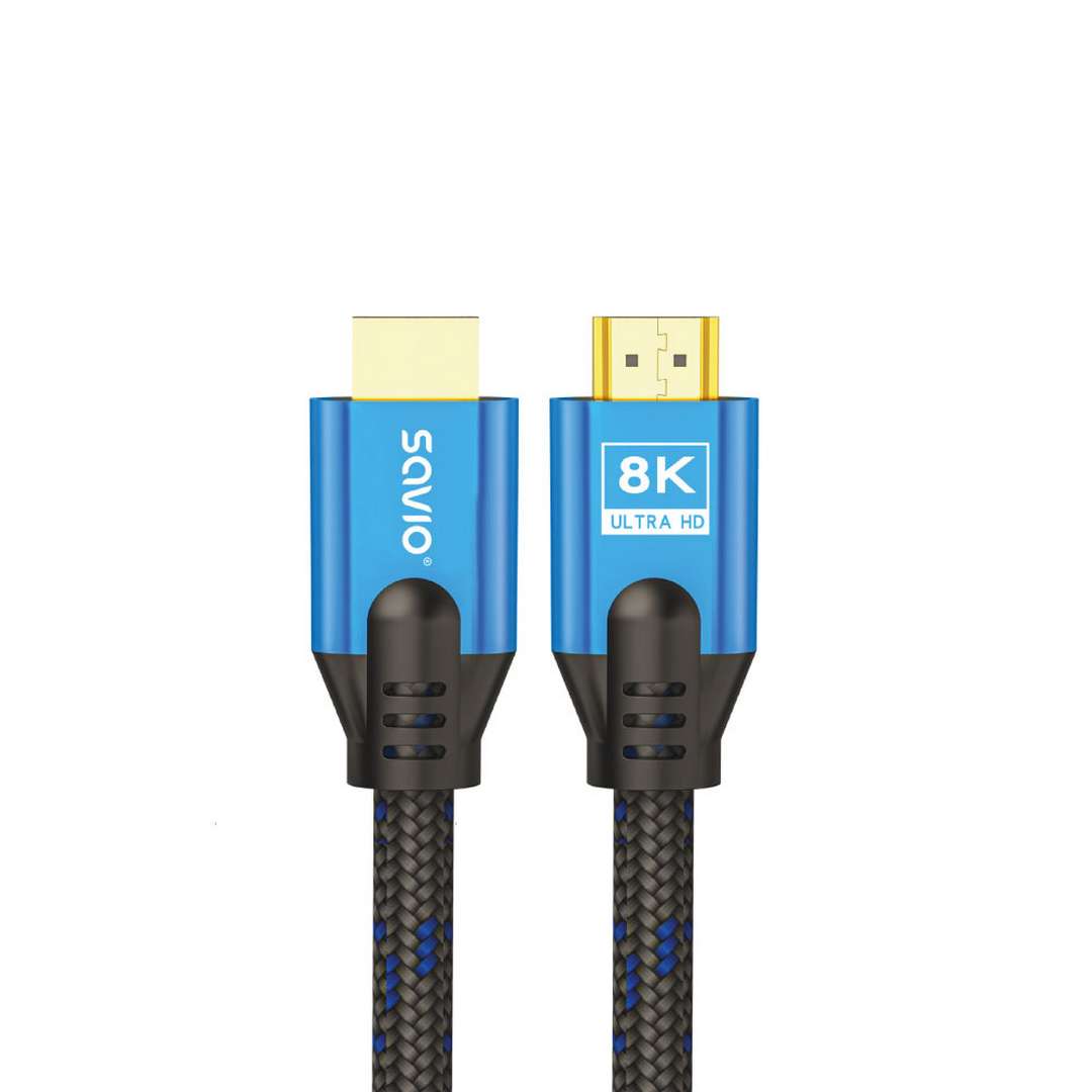 Cable hdmi (m) v2.1, 5m, 8k, cobre, azul-negro, puntas doradas, savio cl-169