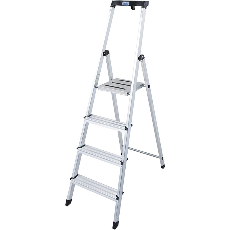 Escalera de aluminio independiente de 4 peldaños KRAUSE SAFETY con estructura profesional reforzada