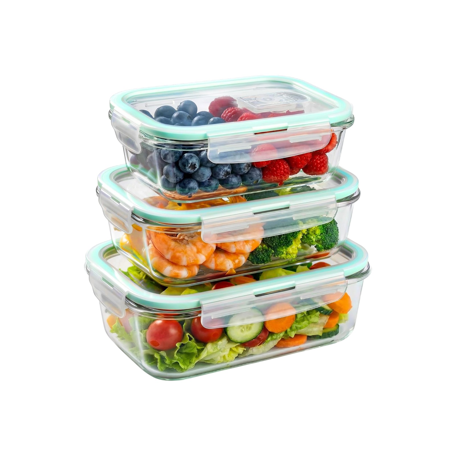 Juego de fiambrera cristal 3 piezas de 370ml, 640ml y 1040ml, cristal hermético, Resistencia a altas temperaturas, capacidad precisa, Pack de 3 Fiambreras de cristal en diferentes tamaños. ✅ Envíos a España en 48/72h