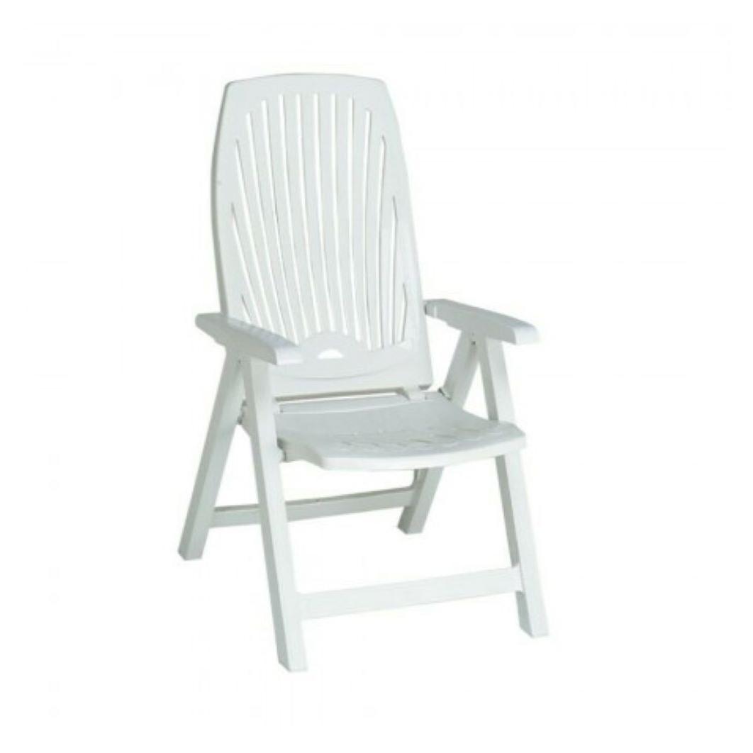 - Silla Plegable Tumbona 4 Posiciones - Resina Blanca - Apoya Brazos COSHANO