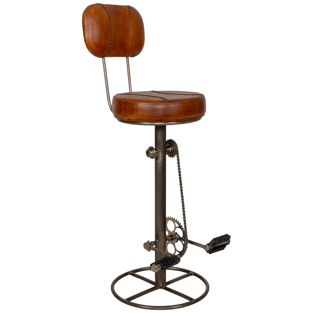 Wonderlust Deco - Taburete de metal y asiento de cuero marrón 42x42x118h cm Marrón 42x42x118h cm