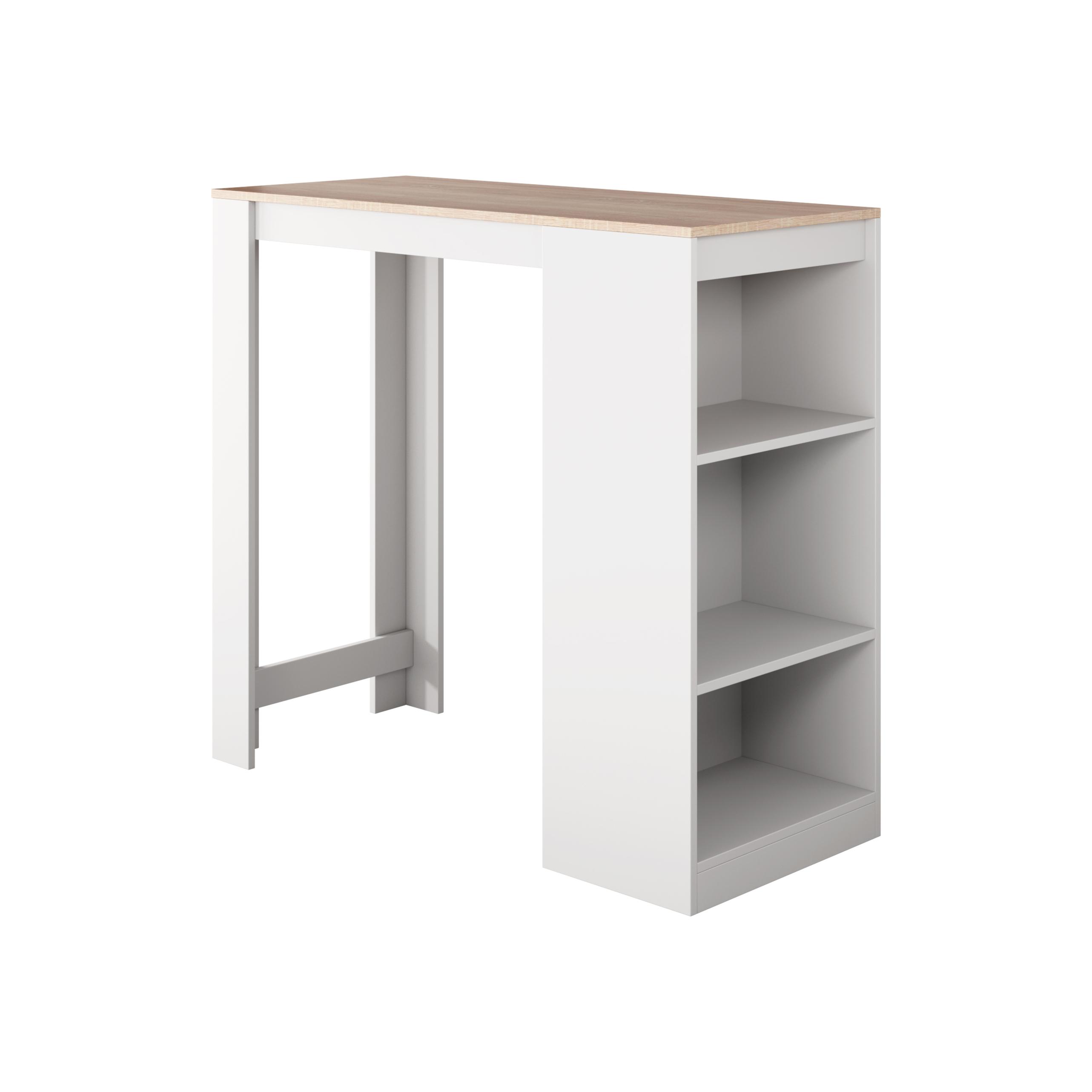 MB Muebles Bonitos - Mesa alta de bar, Color blanco y sonoma, Pata con estantes, Modelo Kyra