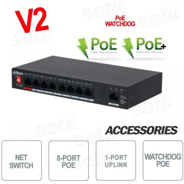 Dahua Interruptor Industrial 8 Puertos Poe + 1 Enlace Ascendente V2 - PFS3009-8ET1GT-96-V2