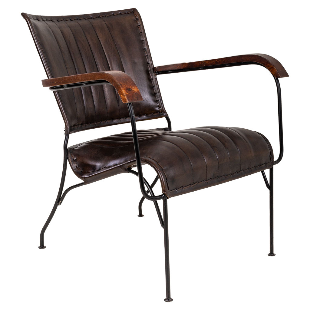 Wonderlust Deco - Sillón de metal y piel marrón 65x72x74 Marrón 65x72x74 h cm