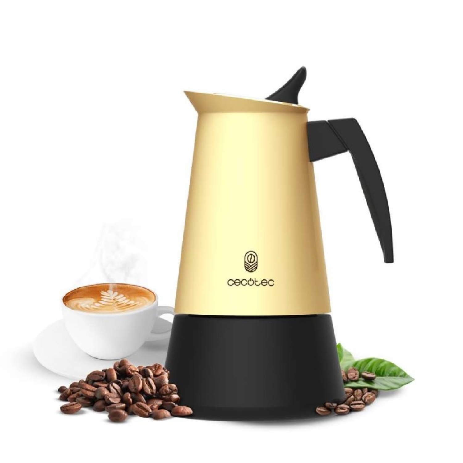 Cecotec Cafetera Italiana Piccolina 400 Beige. 200ml, 4 Tazas de Café, Acero Inoxidable, Apta Todas Superficies, Filtro Premium
