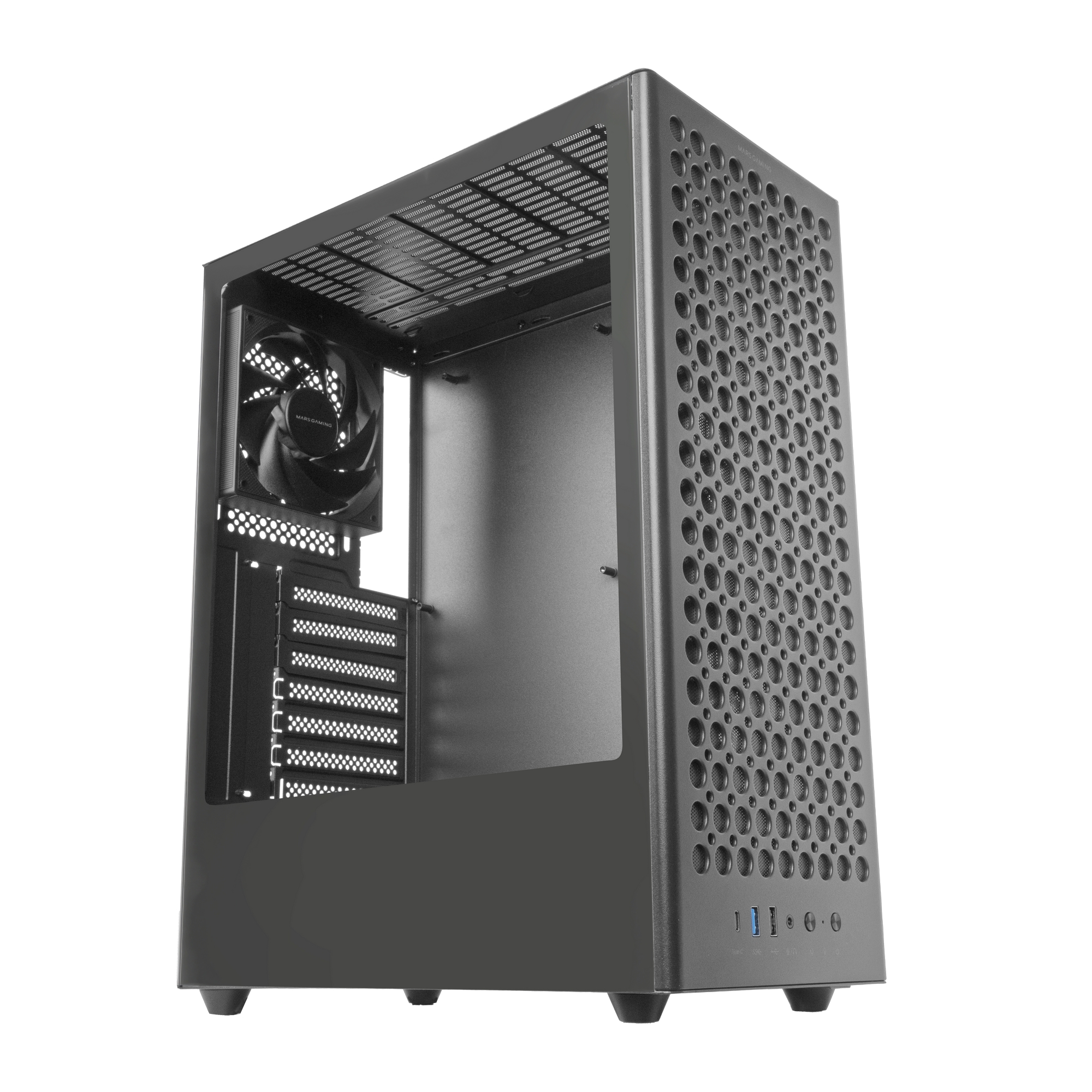 Mars Gaming MC-T800, Caja Gaming ATX, 4x Ventiladores FDB 120mm Ultrasilenciosos, Panel Frontal Airdot Mesh, Ventana Lateral de Cristal Templado, Semitorre PC con Sistema CableHatch, USB-C, Caja PC Negra o Blanca