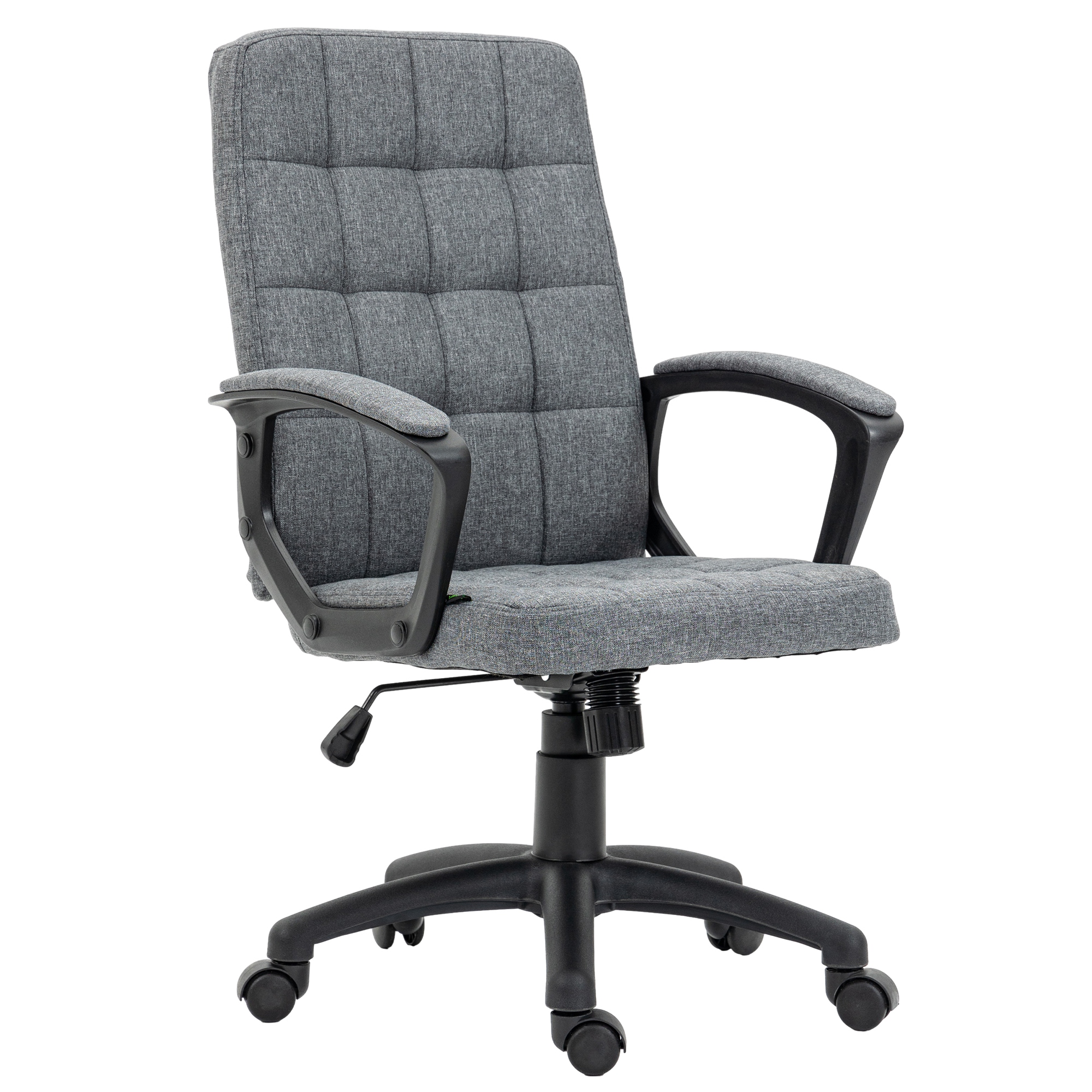 Vinsetto Silla de Oficina, Silla de Escritorio Giratoria, Tapizada en Lino Sintético, Altura Ajustable, Basculante, Respaldo Medio, con Reposabrazos, Ruedas, Gris Oscuro