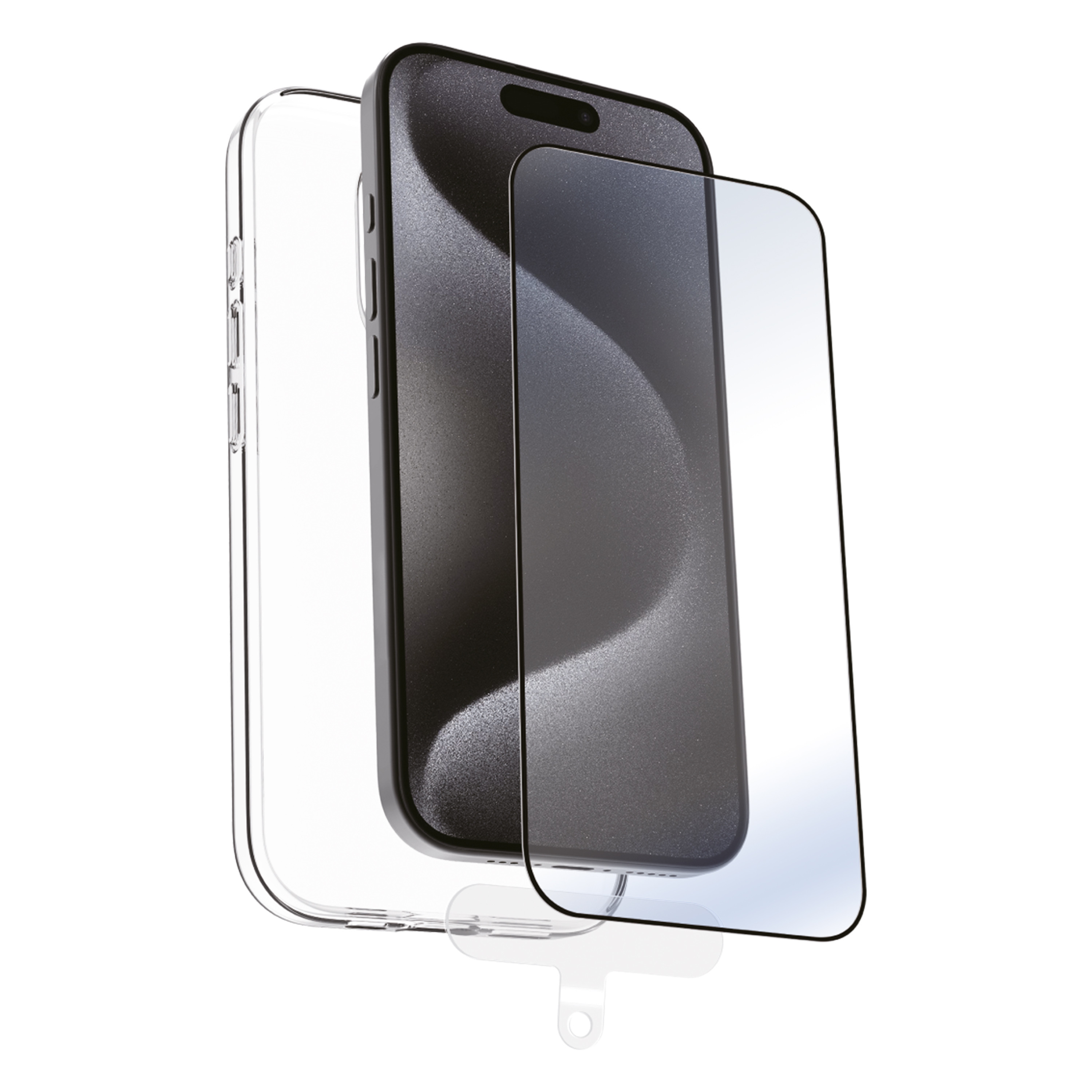 muvit for change funda compatible con Apple iPhone 16 Pro + protector de pantalla vidrio templado plano marco negro