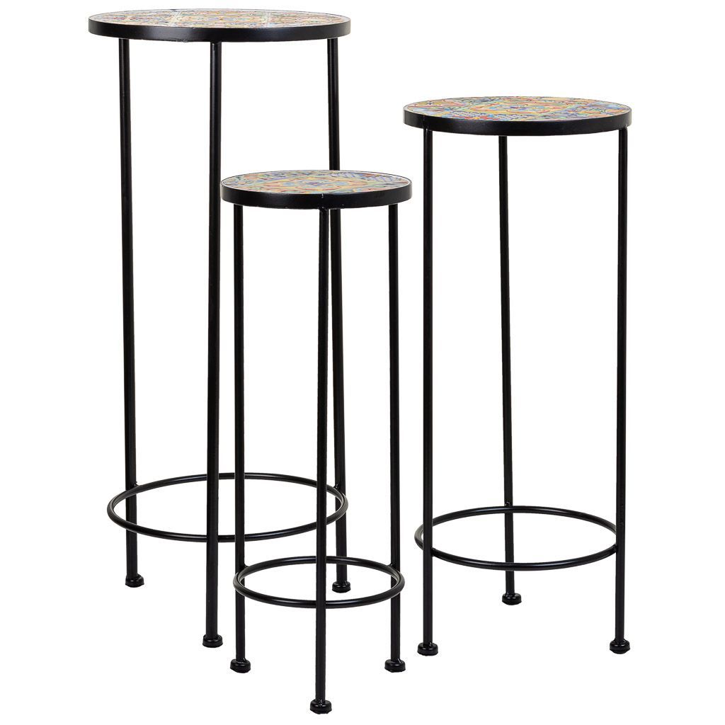 Soportes Set 3 Pzas De Mosaico Y Forja Negro 30x30x68cm, El mejor complemento para tu hogar