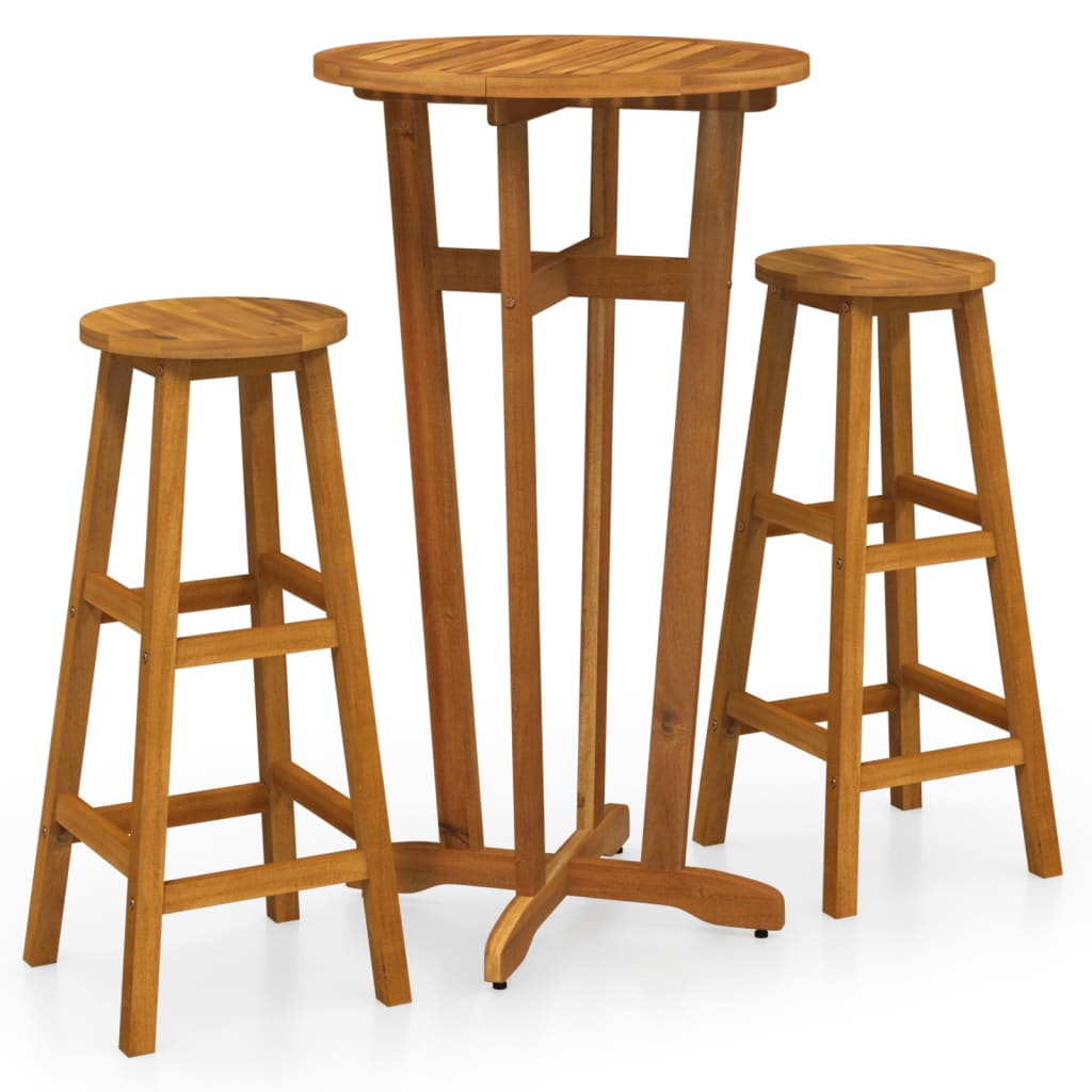 vidaXL Juego de bar 3 piezas madera maciza acacia