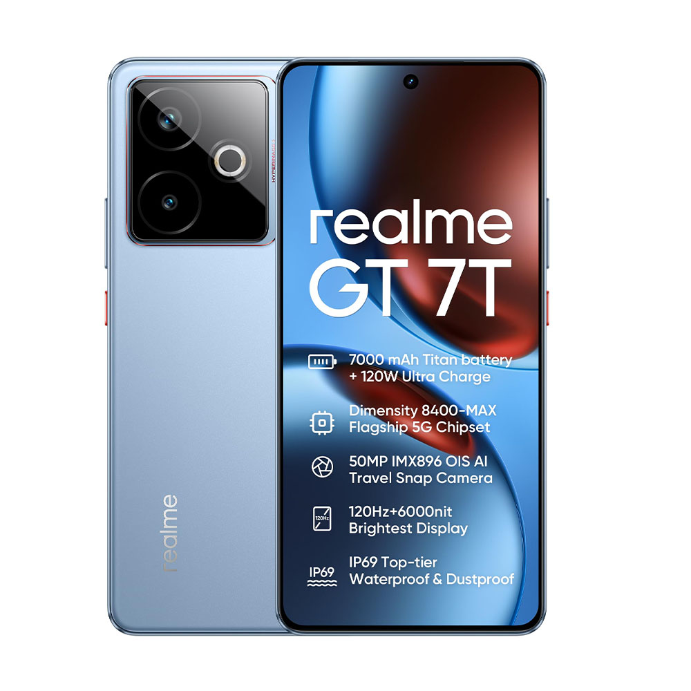 Teléfono-realme GT 7T 5G 12GB+256GB/12GB+512GB Smartphone, MediaTek Dimensity 8400 Max，7000mAh Titan Battery 120W SUPERVOOC Charge，Sony IMX896 50MP+IMX615 32MP Cámara, 60000nit pro-Esports display, Android 15, IP69