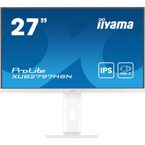 iiyama XUB2797HSN-W2 Pantalla IPS de 27 Pulgadas (Bisel Blanco) USB-C de 65 W de Carga, 4 ms, Full HD 1920 x 1080, RJ45/HDMI/DP, 1 x DP-out (MST), 4 concentradores USB, Soporte Ajustable en Altura