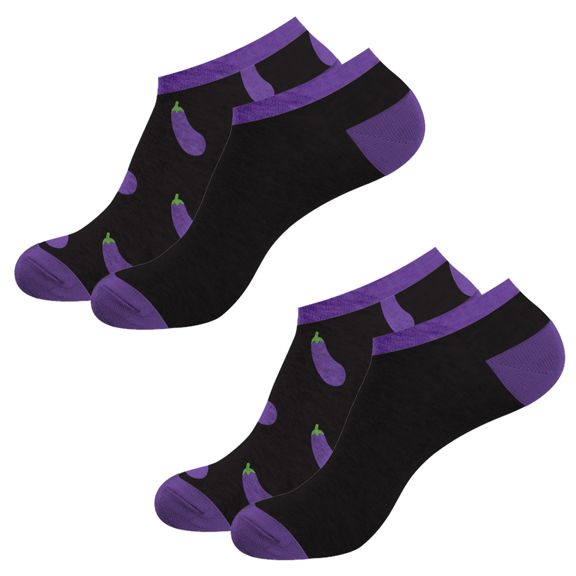 Crazy Boxer - Set de 2 Pares de Calcetines Tobilleros para Hombre con Diseño Eggplant