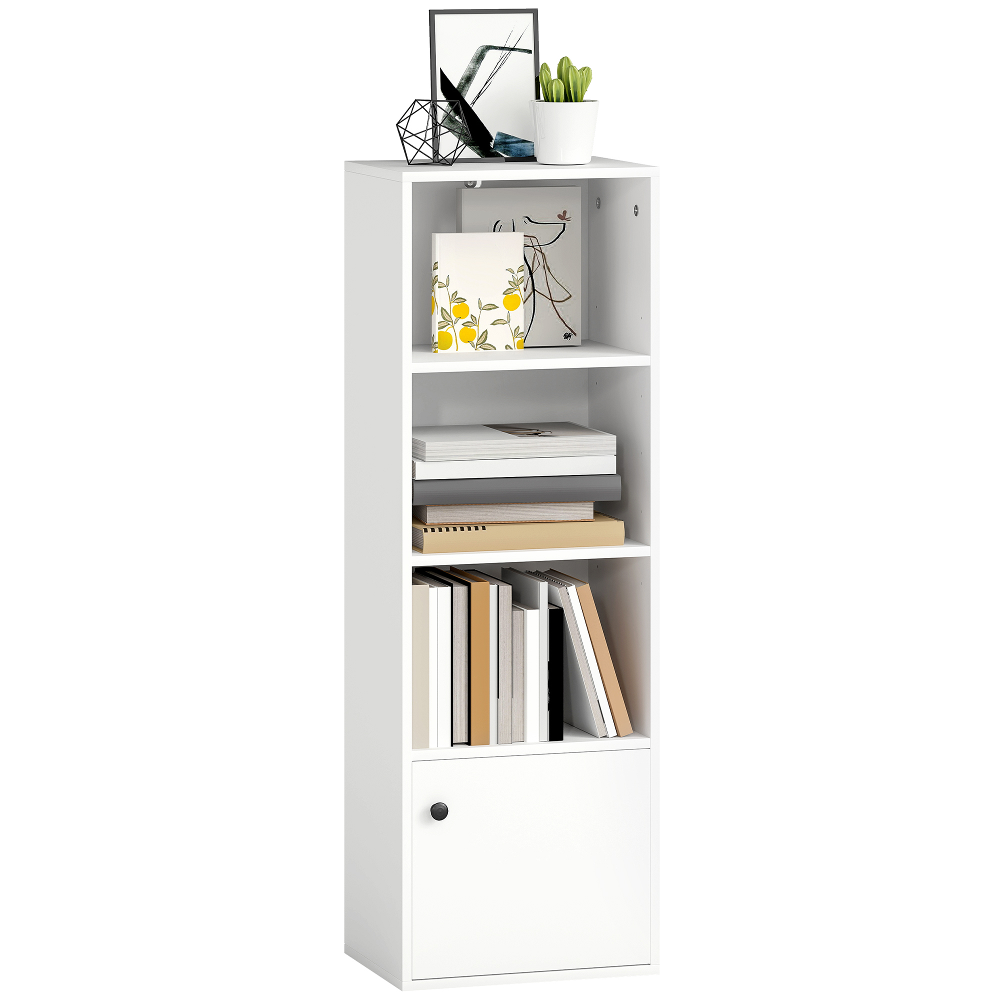 HOMCOM Librería de 4~6 Niveles, Estantería para Libros con Estantes Ajustables y Puerta, Estantería Modern, para Salón, Dormitorio, Estudio, Oficina, Blanco