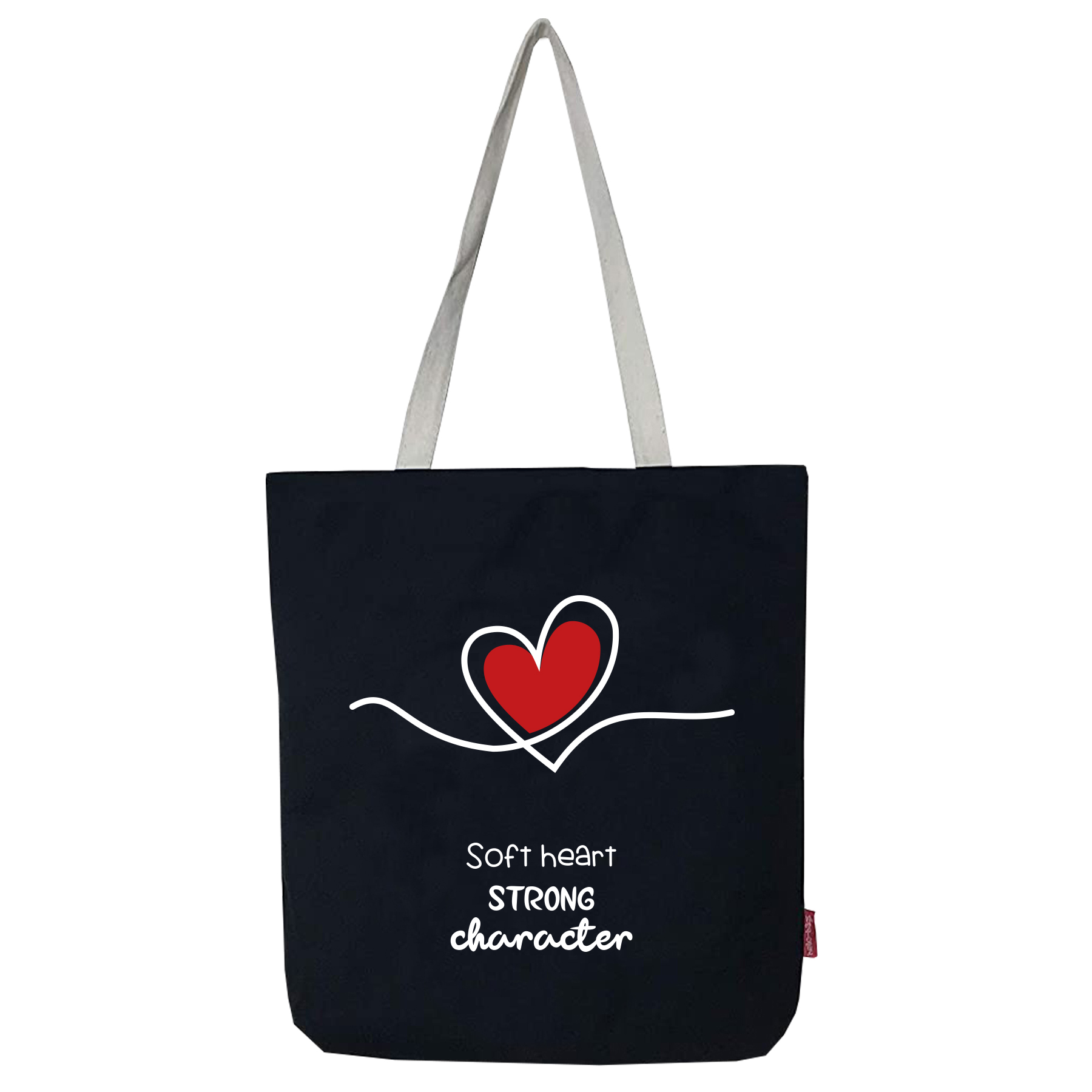 Hello-Bags. Bolso tote bag con cremallera, forro y bolsillo interior. Exterior: Algodón 100%. Incluye sobre kraft de regalo. Modelo SOFT HEART. Color: Crudo / Negro. Medidas: 37x38 cm.