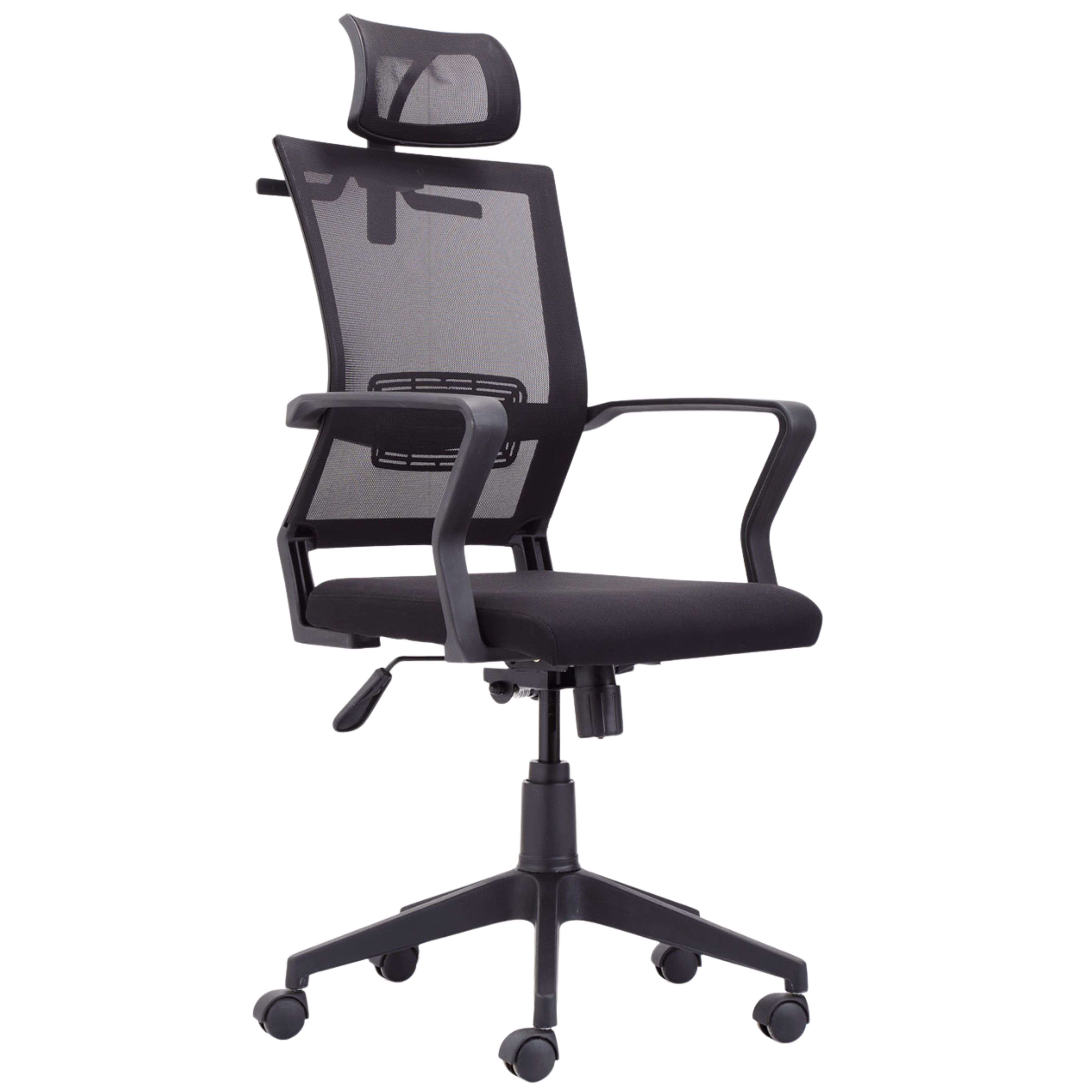 Silla de Oficina Estudio Ergonómica Giratoria en Color Azul o Negro con Reposabrazos, Reposacabezas, con Ruedas, Traspirable y Regulable 64x127x64 cm