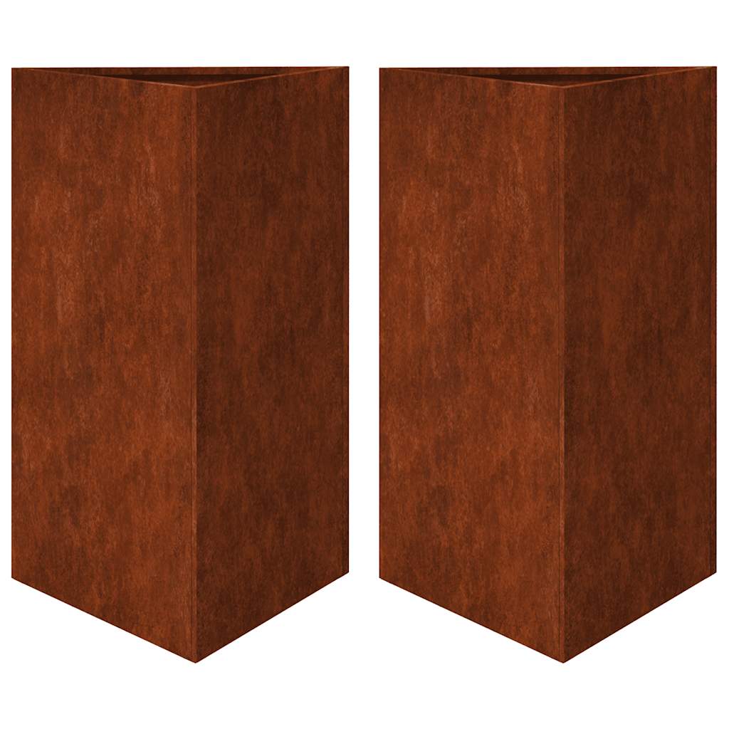 vidaXL Jardineras triangulares 2 uds acero oxidado 50x43x75 cm