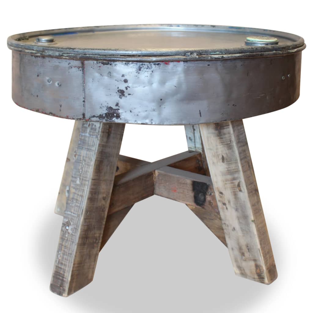 Vidaxl Mesa de Centro de Madera Maciza Reciclada 60x45 Cm Plateado y Blanco
