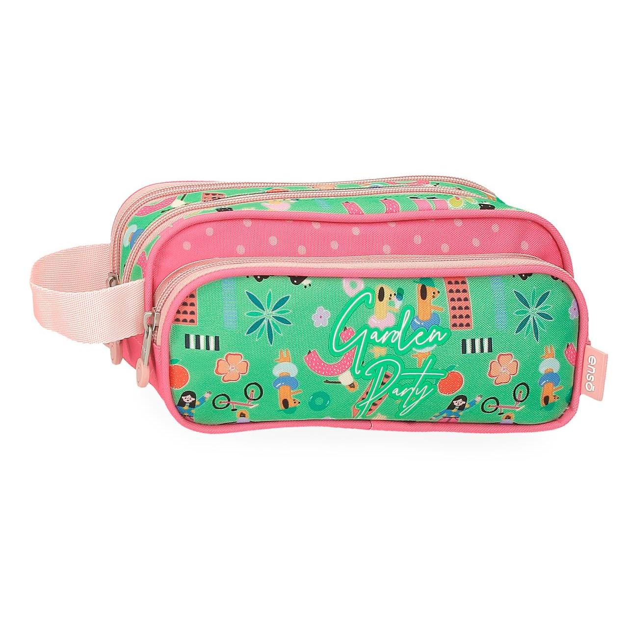 Estuche tres compartimentos Enso Garden party verde