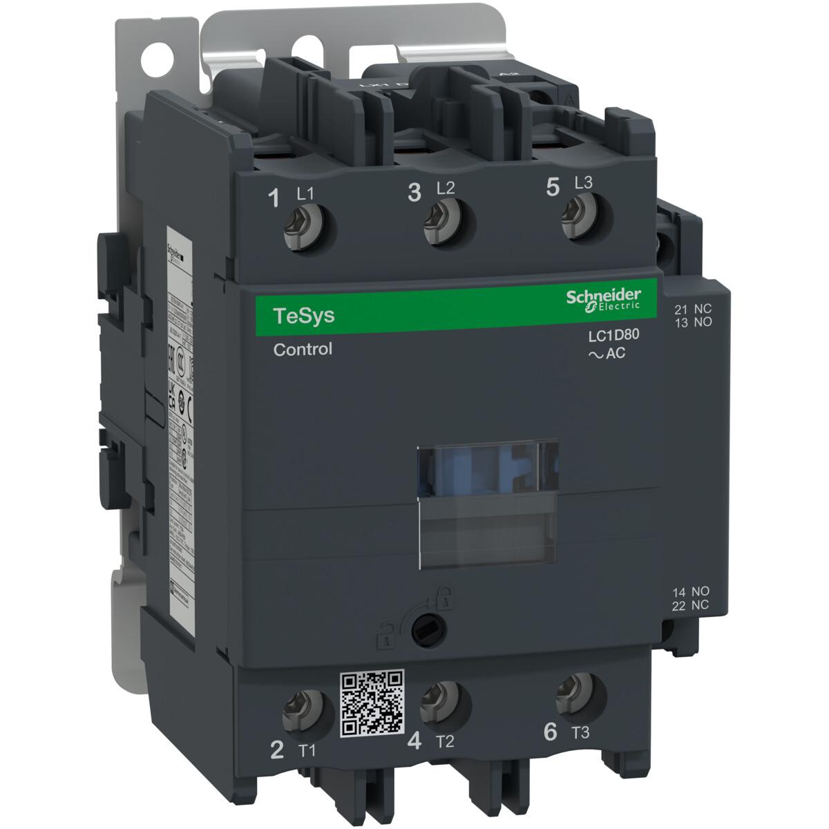 Contactor de potencia TeSys D AC3 80A 3P 1NA 1NC bobina 230VAC terminales de caja