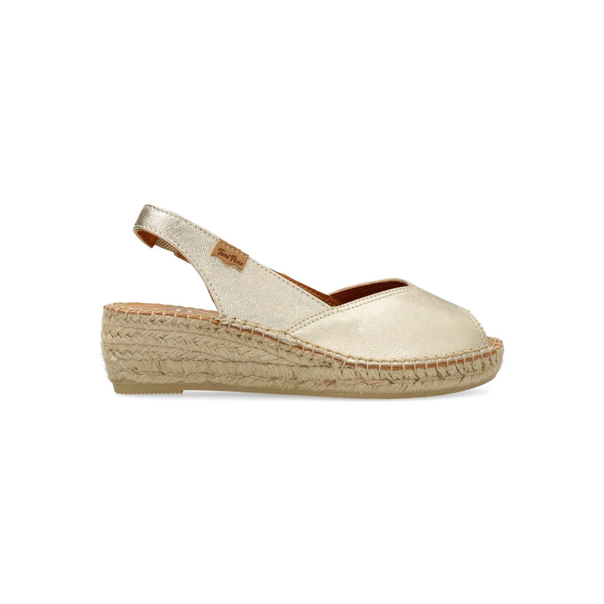 Toni Pons - Sandalia alpargata piel metalizada para mujer con cuña de 5 cm, suela de yute natural sobre goma y planta acolchada en piel, estilo esparteña moderna veraniega