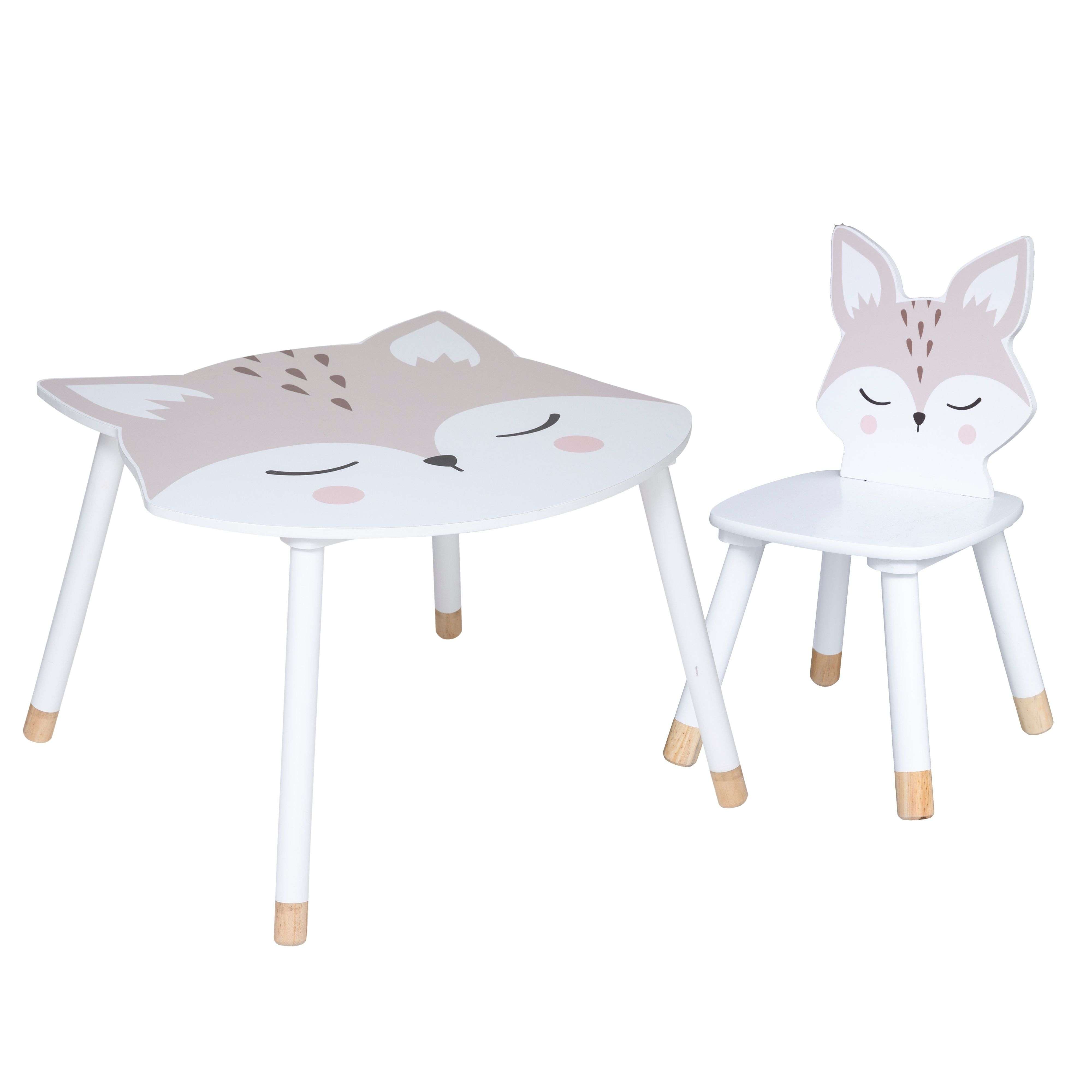 Miroytengo Pack Mesa con Silla Infantil Fox Conjunto Dormitorio Infantil Serigrafía Zorro Color Blanco