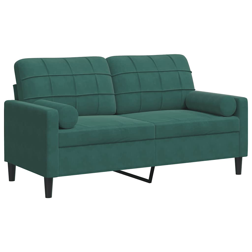 vidaXL Sofá de 2 plazas con cojines terciopelo verde oscuro 140 cm