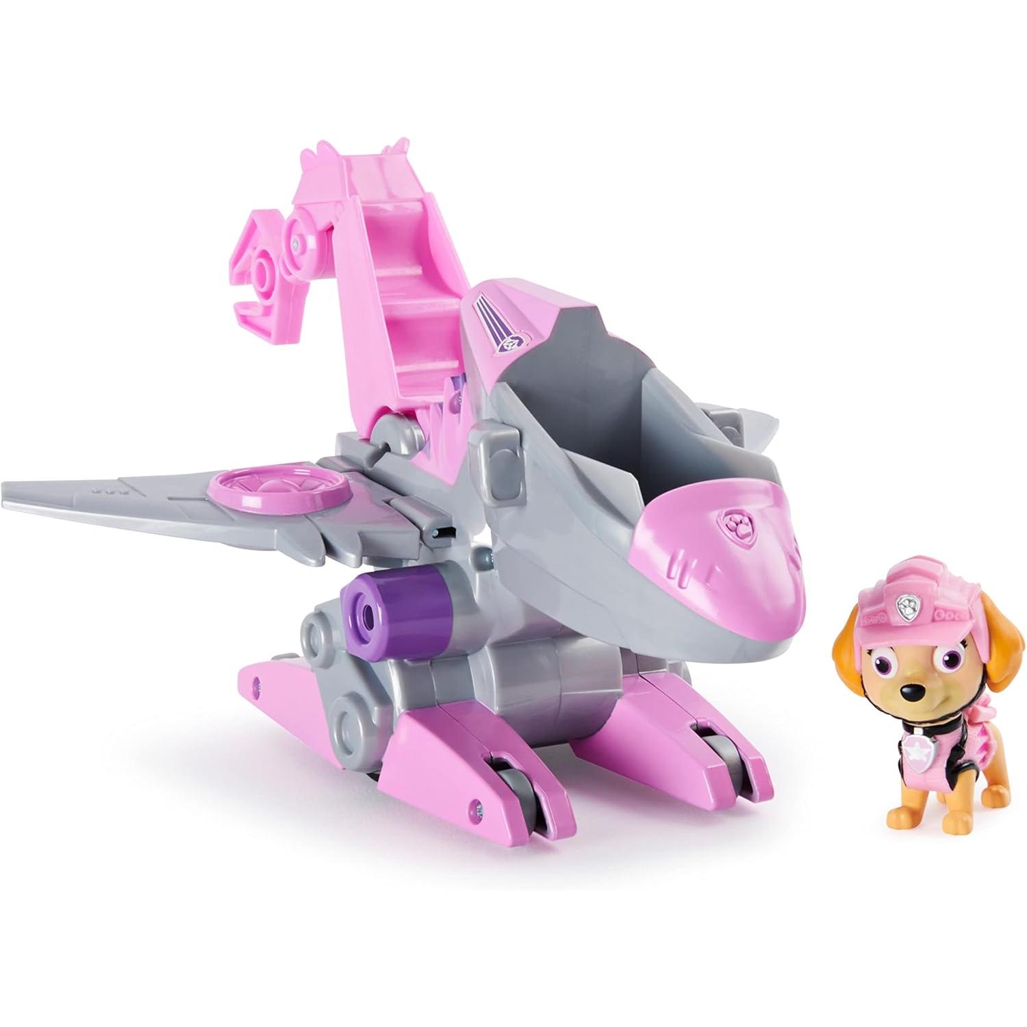 Spin Master Vehículo Dino Rescue Skye Patrulla Canina Paw Patrol Deluxe Con Figura de Dinosaurio Misteriosa