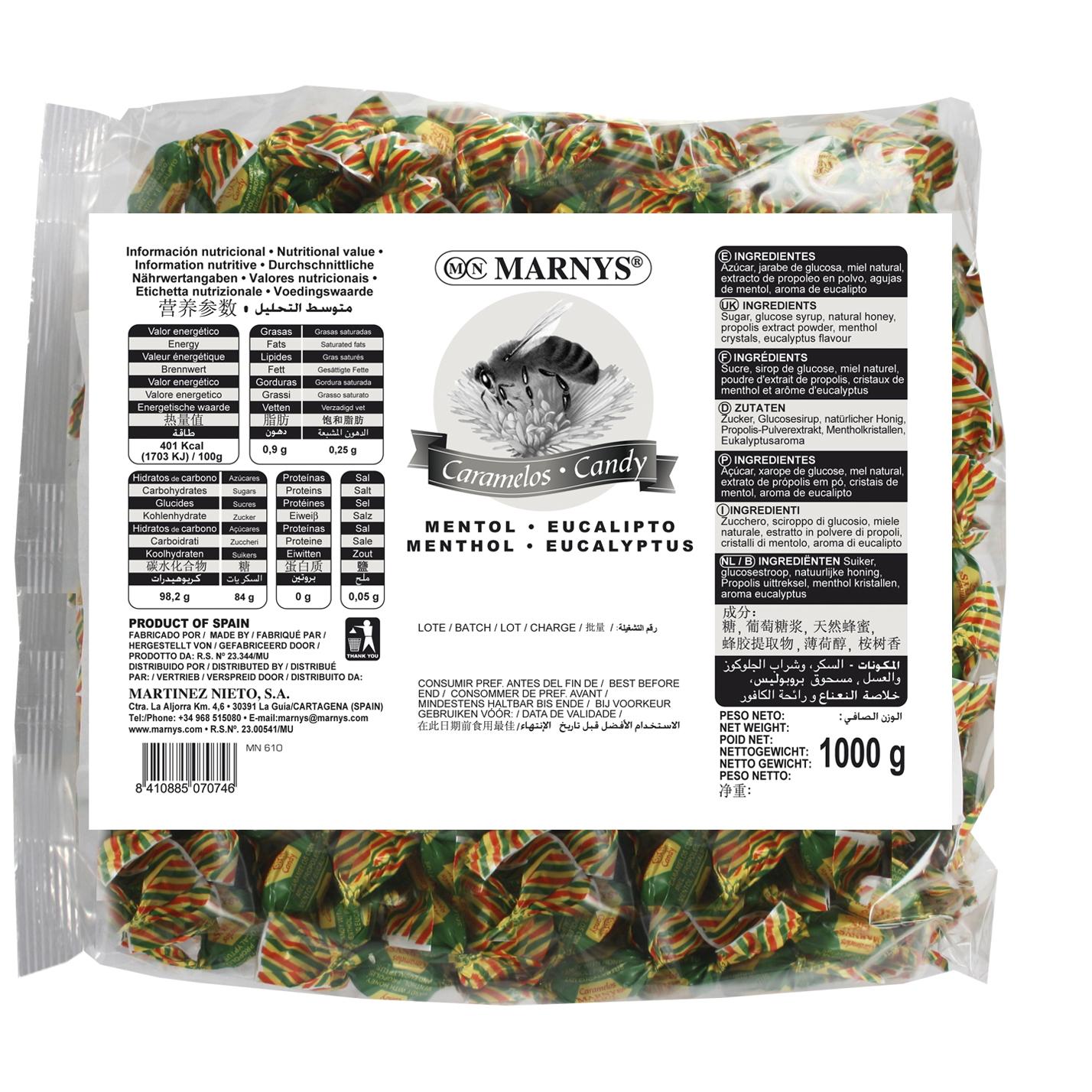 Marnys Caramelos de Propoleo, Miel, Mentol y Eucalipto 1000 gr