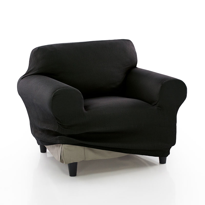 MAXIFUNDAS FUNDAS DE SOFA & CHAISE LONGUE - Funda de Sofá Elástica Strada 1 Plaza con Espumas Incluidas, Negro