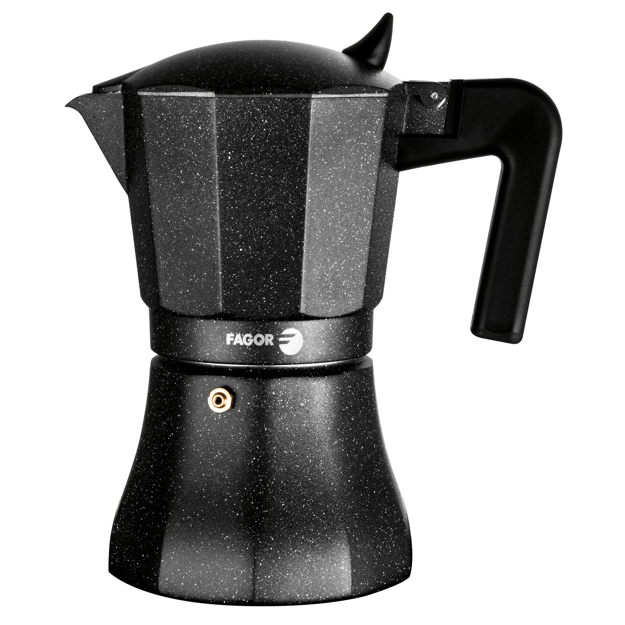 FAGOR Tiramisú Cafetera Italiana Aluminio 12 Tazas Café, Junta Silicona, Vitrocerámica, Gas, Eléctrica, , Negro