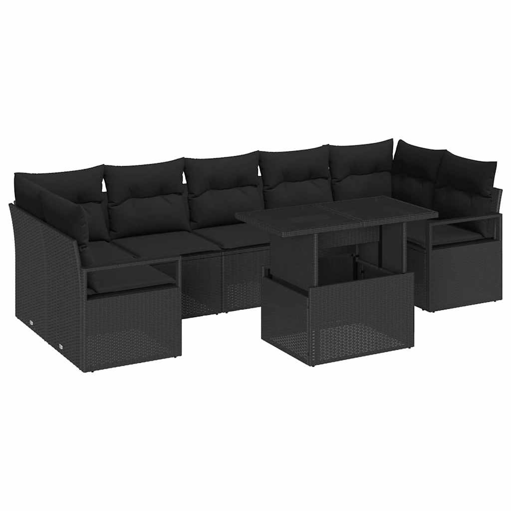vidaXL Conjunto de sofá de jardín 8 pcs Negro ratán sintético
