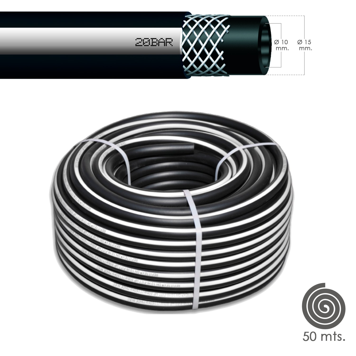 SANCO STORE - WOLFPACK LINEA PROFESIONAL Manguera Aire Comprimido Negro   10 x 19 mm. 20 bares Rollo 50 metros