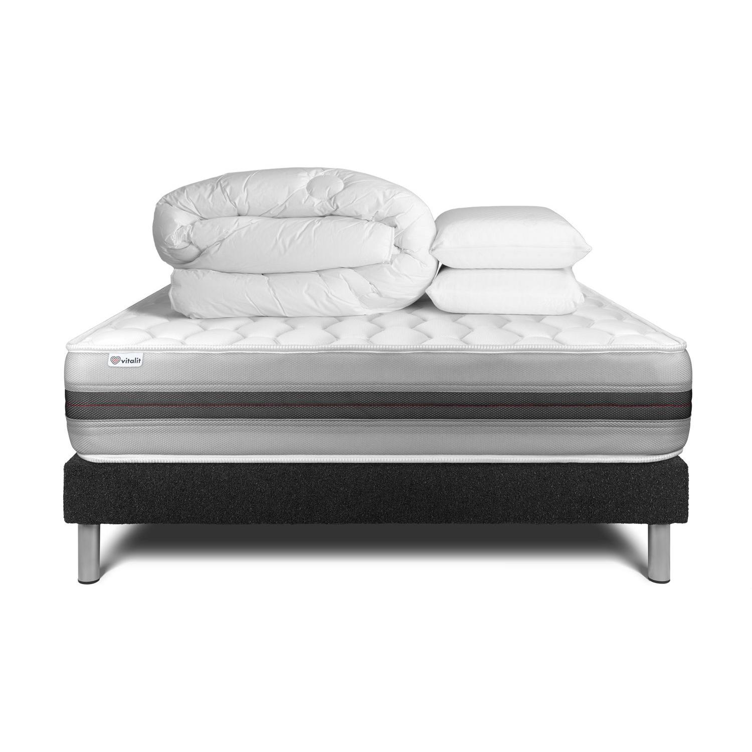 Pack cama completa - Colchón 200x200cm + Somier con láminas (en kit) + 2 almohadas + Edredón - Vitalspring Recover