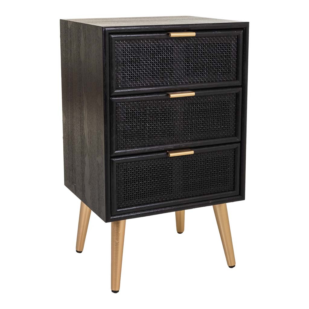 WANDERLUST DECO Mesita de madera y rejilla lacado negra 42x36,5x71h cm