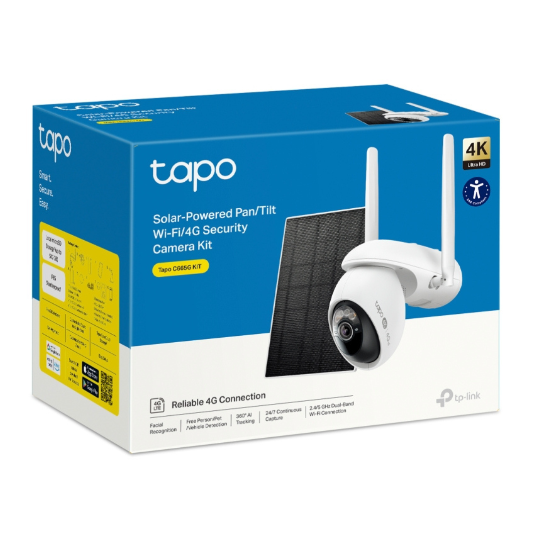 Tp-Link Tapo C665G Kit 4K 8 Mpx Cámara de Vigilancia 4G y WiFi 360º Exterior con IA y Panel Solar